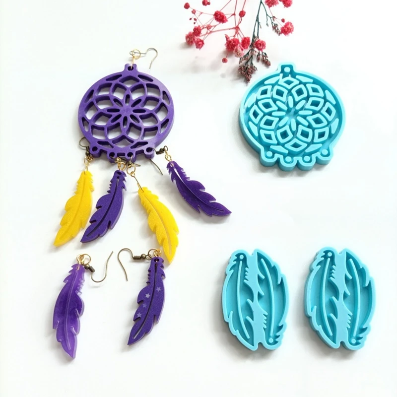 3Pcs Dream Catcher Mold Silicone Mold Keychain Pendants Epoxy Resin Casting Mold Feather Shape Earrings Mold DIY Crafts