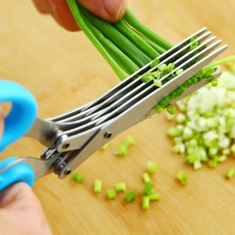 3 Layers Multifunctional Stainless Steel KItchen Scissors Scallion Cutter Herb Laver Vegetable Tools Kitchen Gadgets Cutter