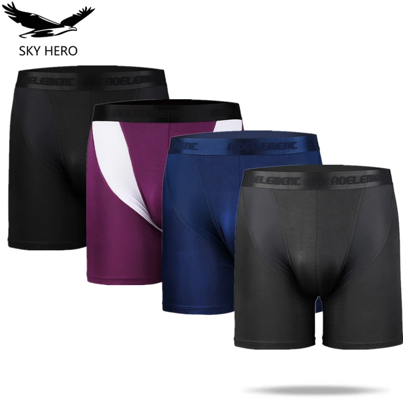 4pcs/pack Men's Long Shorts Mesh Panties Boxers Homme Sexy Underwear Man Underpants Male Ice Silk Moda Hombre Gifts for Men