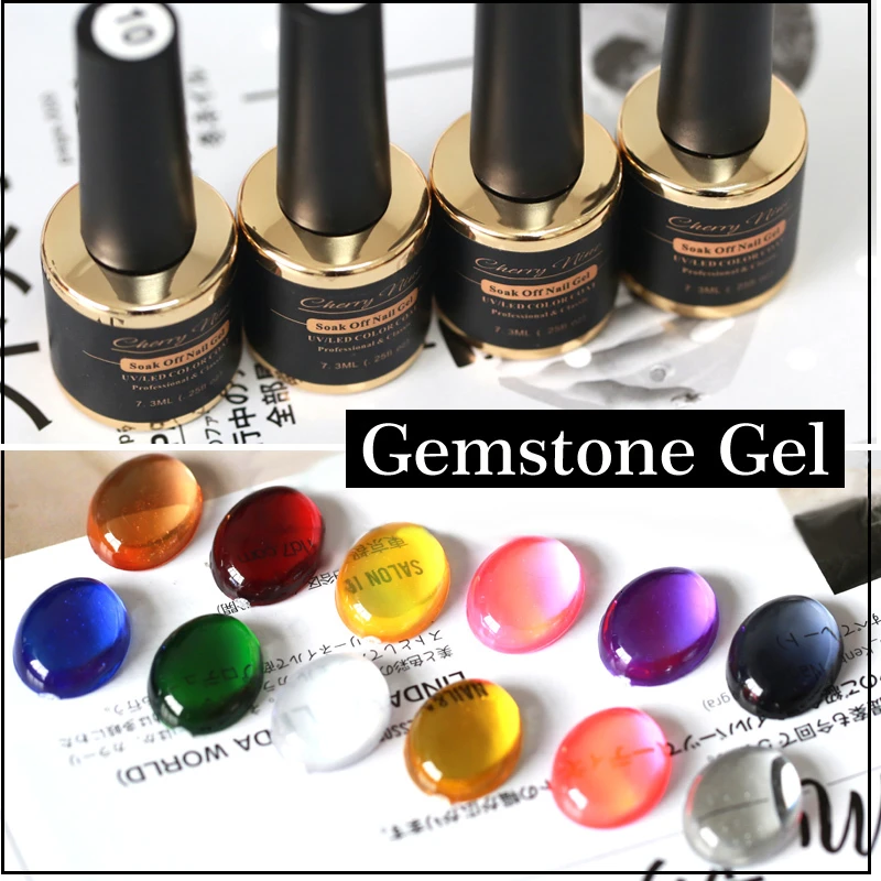 Hot Sale 12Colors Translucent Candy Color Gel Nail Polish Varnish Lacquer 7ml Glass Gel Nail Art Tips Gemstone LED&UV Gel Polish