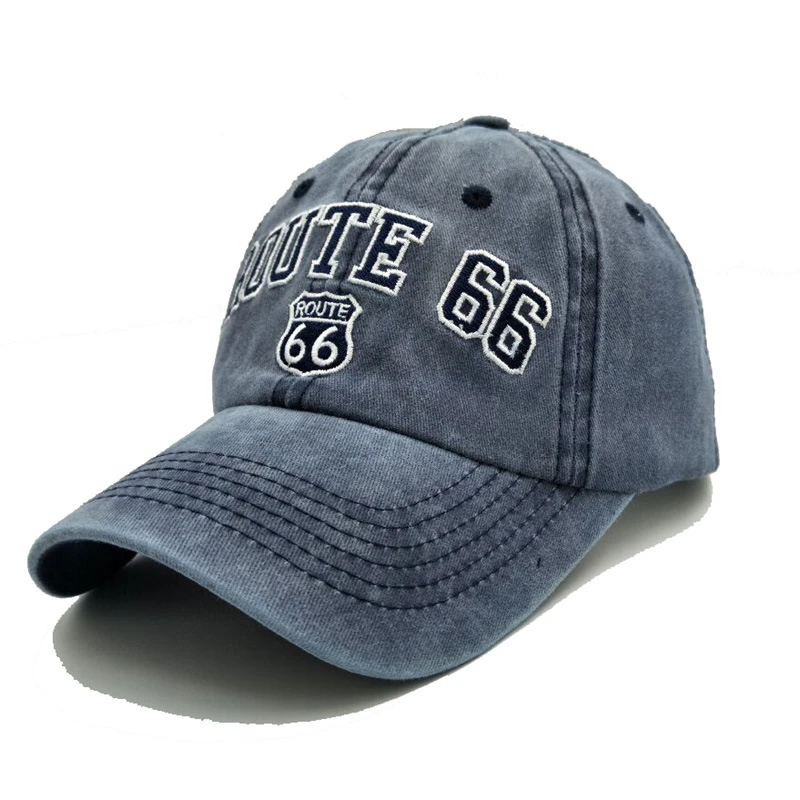 Vintage washed cotton ROUTE 66 Embroidery baseball cap hat for women men outdoor sports caps good quality Hip Hop Fitted Cap