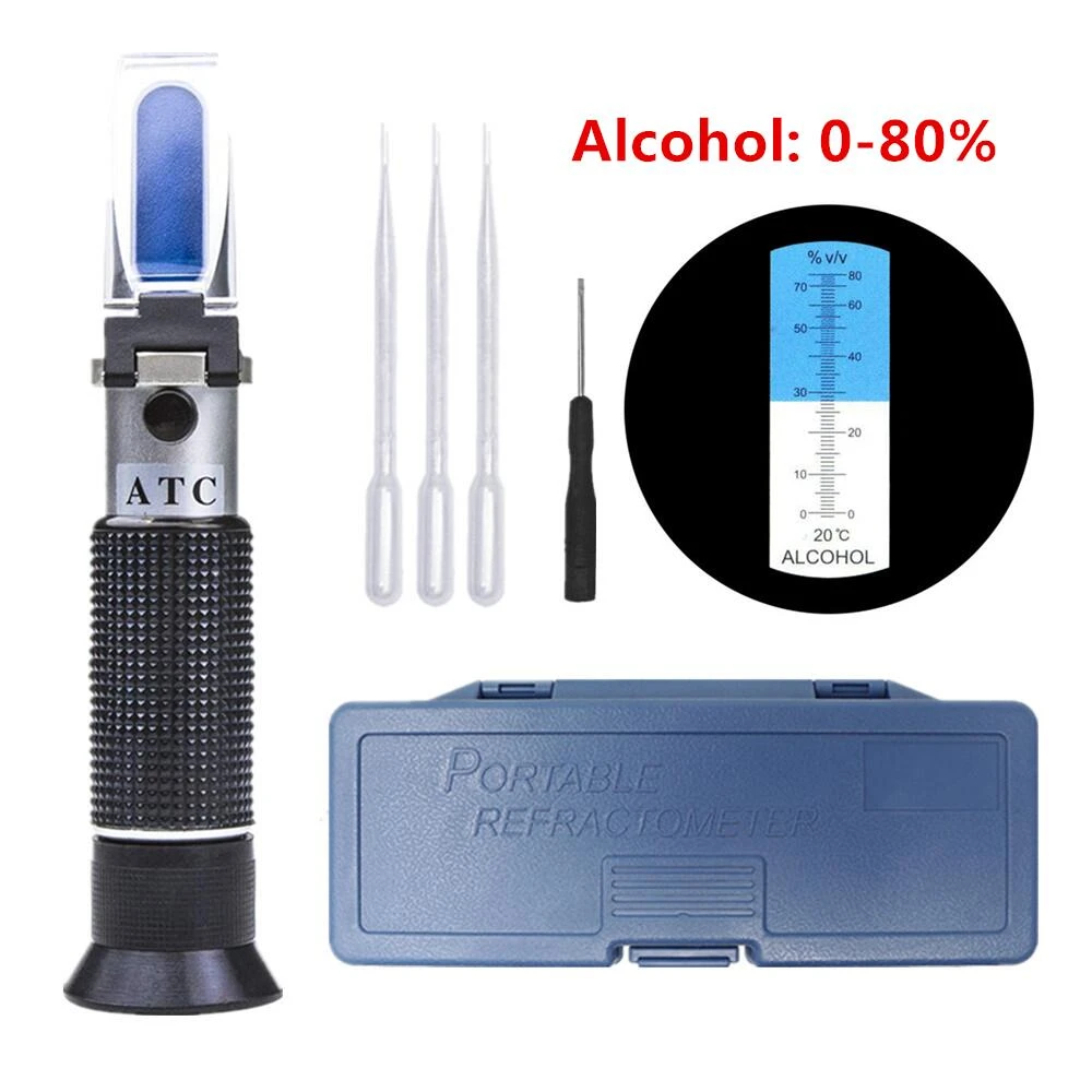 Hand Held 0-80% Alcohol Refractometer Alcoholometer Alcohol Liquor Tester ATC