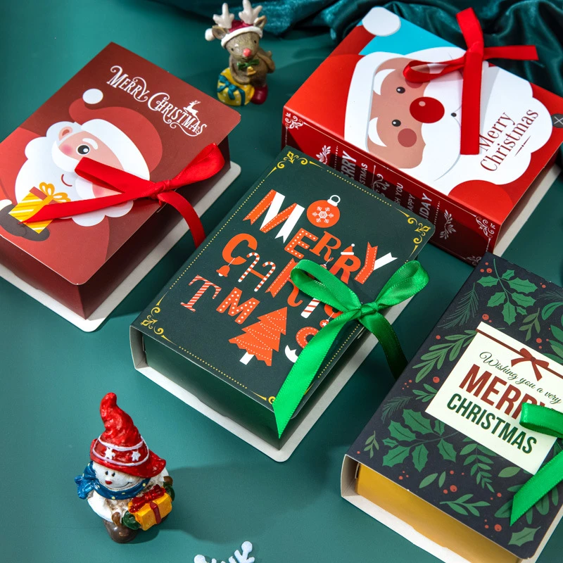 4Pcs Book Shape Merry Christmas Candy Boxes Bags Christmas Santa Claus Gift Box Navidad Natal Noel Party Decoration Supplies