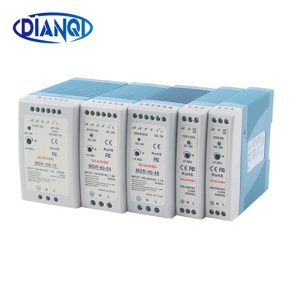 AC/DC Industrial mini Din rail power supply switch MDR-10W 20W 40W 60W 100W Single output Switching 5V 12V 15V 24V 36V48V source