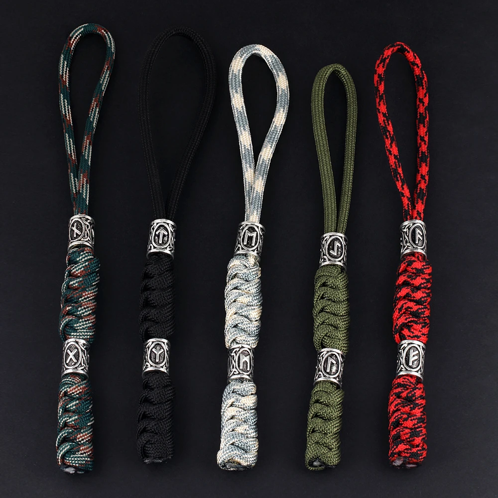 Charms Viking Rune Bead Accessories Keychain Outdoor Survival Kit Parachute Cord Keychain Lucky Jewelry Car Key Knife Lanyards