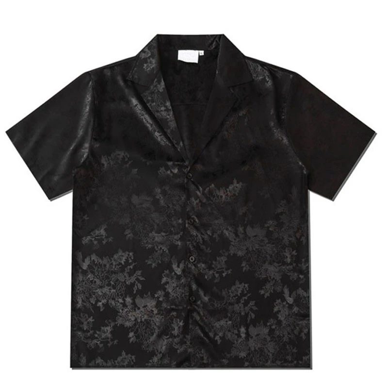 Harajuku Men Shirts Black Flower Print Short Sleeve Single Breasted Loose Shirt 2020 Hip Hop Beach Casual Streetwear Unisex