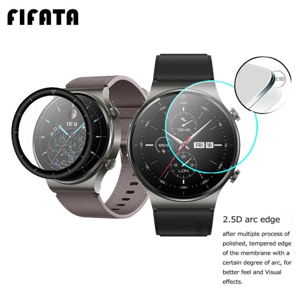 FIFATA Full Coverage 3D Curved / Tempered Glass / HD Clear TPU Screen Protector Film For Huawei Watch GT 2 Pro GT2 Pro GT 2pro