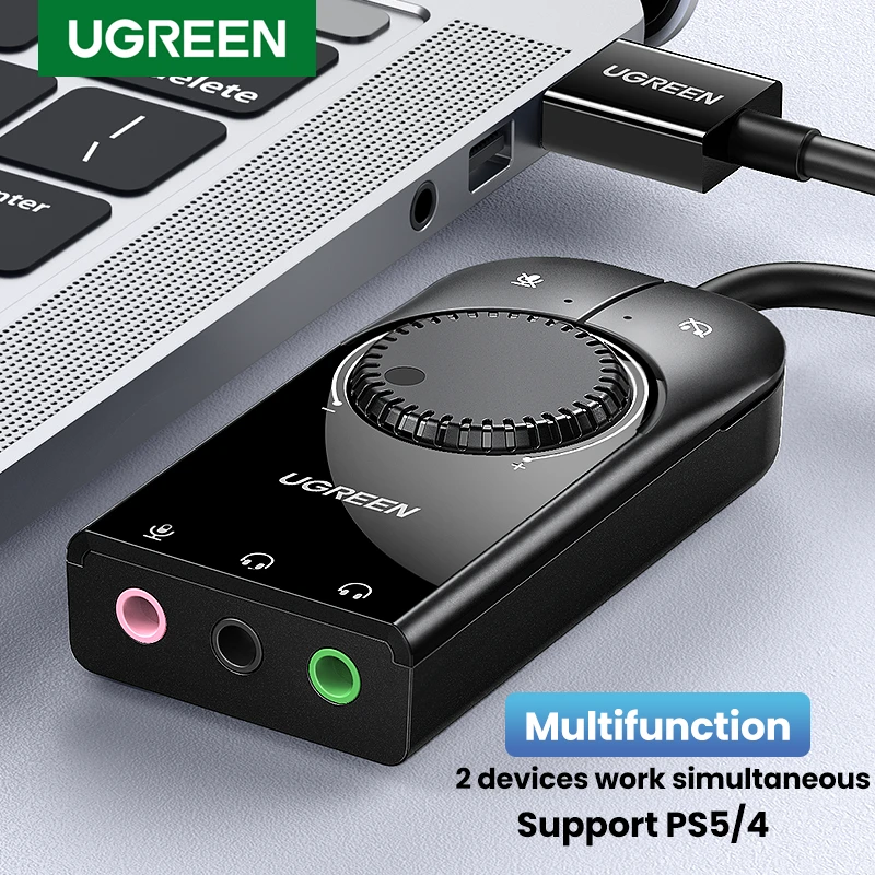 UGREEN USB Sound Card Audio Interface External 3.5mm Microphone Audio Adapter Soundcard for Laptop PS4 Headset USB Sound Card