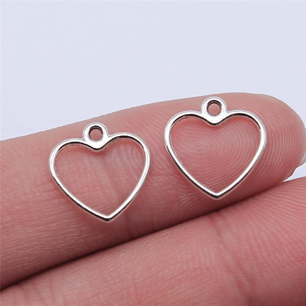 WYSIWYG 40pcs 14x13mm Antique Silver Color Hollow Heart Charms Pendant For Jewelry Making DIY Jewelry Findings