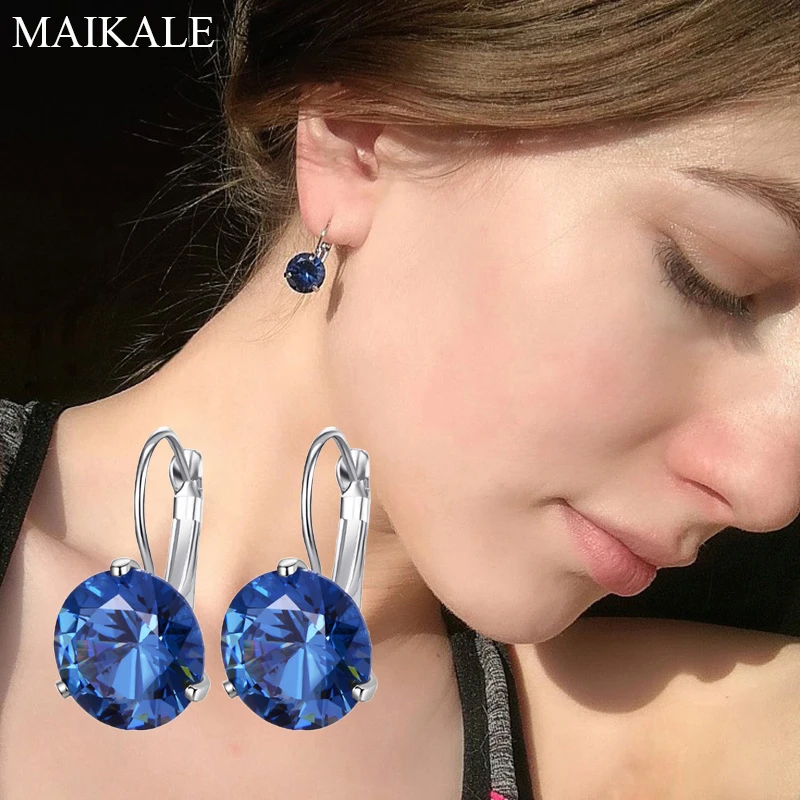 MAIKALE 10MM Korean Earrings Simple AAA Cubic Zirconia Copper Plated Gold  Temperament Stud Earring For Women Send Gift