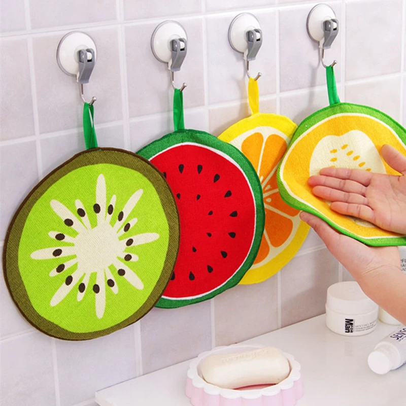 Hanging Towel Quick-Dry Cute Fruit Print Dish Cloth Wiping Napkin Kitchen Kitchen Hand Towel Microfiber Towels Cleaning Rag