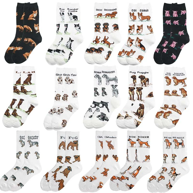 Drop Ship Crew Fashion Funny Socks Border Collie Schnauzer Lab Scottie Beagle Boxer Pug Bulldog Sheltie Golden Doodle Retriever