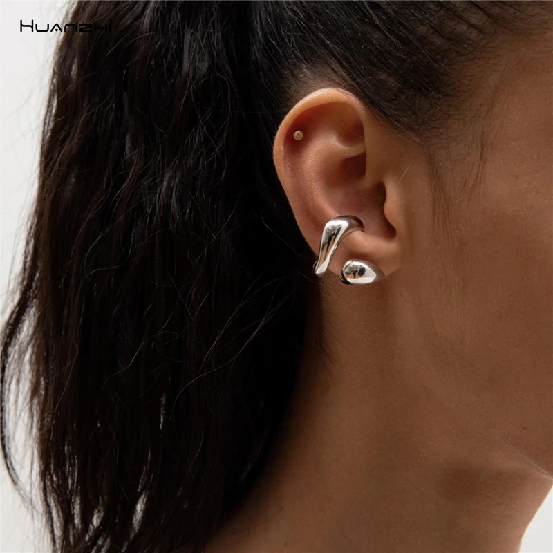 HUANZHI Fashion Gold No Pierced Ear Clip Cuff Wrap Earrings Half flower  Non-piercing Clip for Women Party Statement Jewelry
