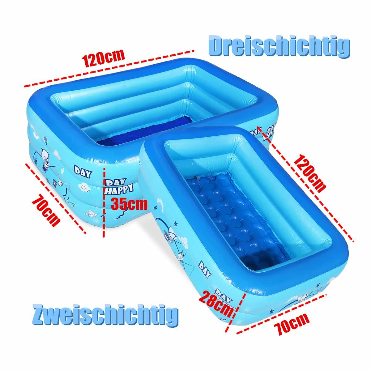 120cm 2/3layers Inflatable Square Swimming Pool Children Inflatable Pool Bathing Tub Baby Kid Home Outdoor Large Swimming Pool