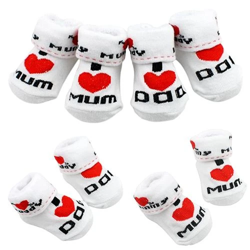 1Pair Newborn Baby Infant Boys Girl Cotton Slip-resistant Floor Socks Love Mom/Dad Pattern Suitable 0~6 Months Toddler