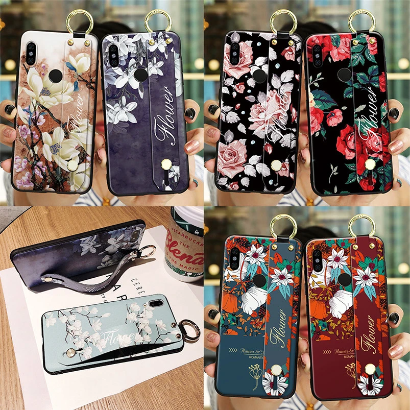 Wrist Strap Phone Holder Vintage Flower Case For Xiaomi Redmi 4X 4A 6A 7A 8A S2 K20 K30 Note 4X 5A 5 6 7 8 9 Pro 9s 8T TPU Case