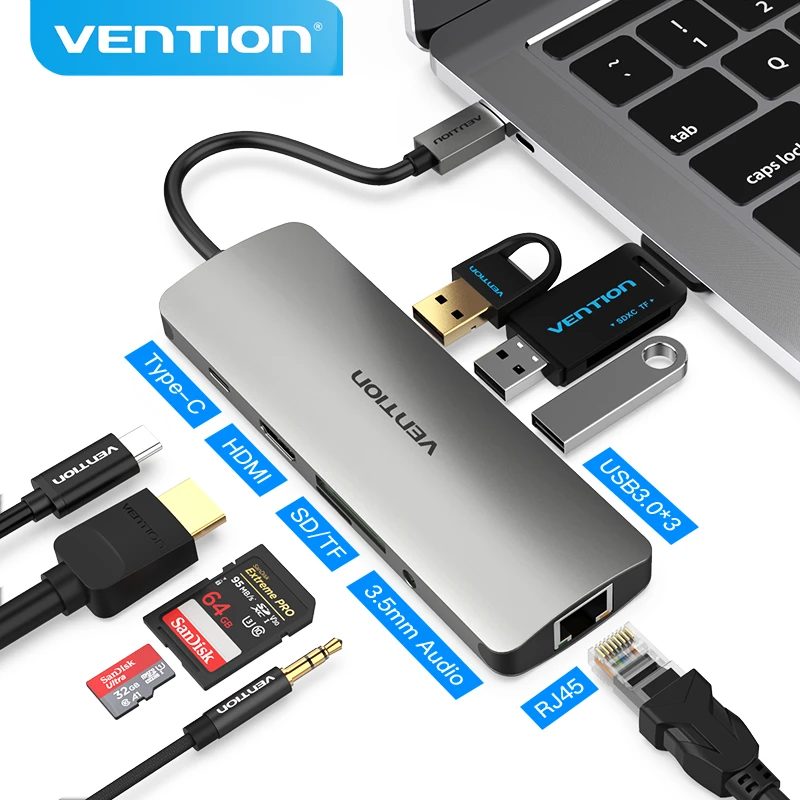 Vention Thunderbolt 3 Dock Adapter Hub USB C to HDMI RJ45 USB 3.0 Audio Video Splitter for MacBook Samsung Huawei USB C Adapter