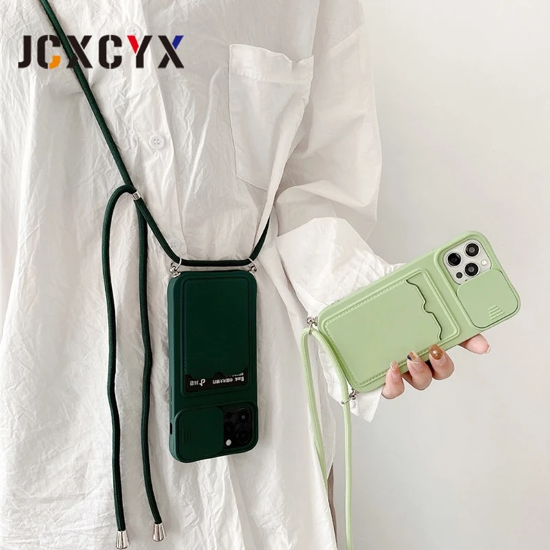 Camera Lens Wallet Card Crossbody Necklace Lanyard soft phone case for iphone 12 Pro Max 11 Pro MiNi X XR XS 7 8 plus cover