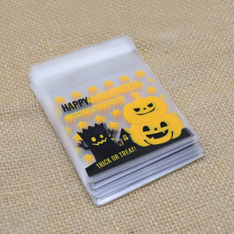 50/100pcs Cute Cartoon Candy Bags Halloween Biscuit Cookie Cake Bags Party Decorating Plastic Bag Favors Birthday Pouch Supplies