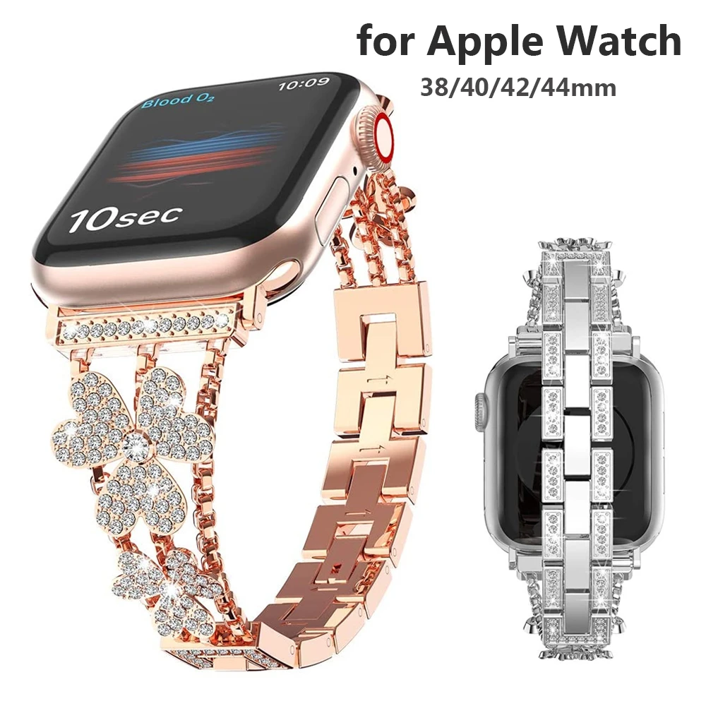 New Bling Metal Bracelet for Apple Watch Band SE 6 Women Luxury Stainless Replacement Strap for iWatch 5 4 3 Watchband 44mm 38mm