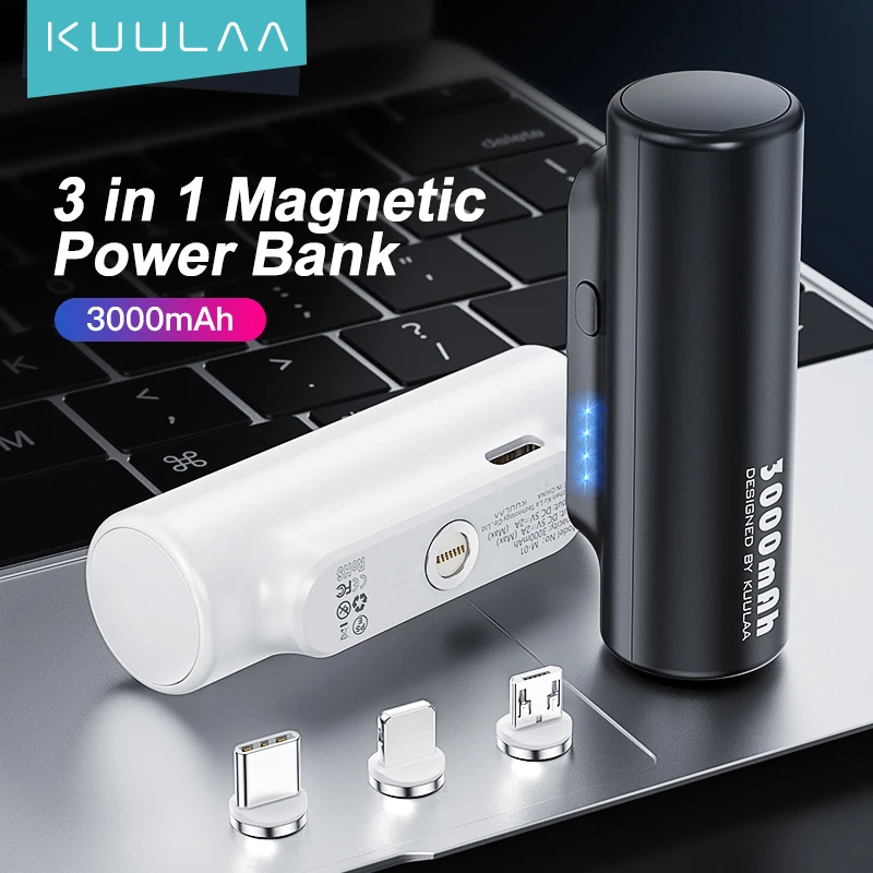 KUULAA Magnetic Mini Power Bank 3000mAh Portable Wireless Charger Powerbank USB Charger Mobile Phone External Battery For Xiaomi