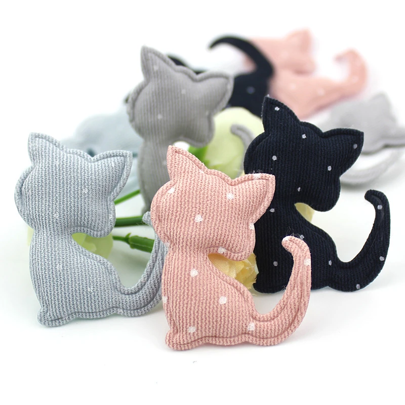 40PCS 3.5*4.5cm Dot fabric Cat Padded Appliques for Baby's Hairpin crafts DIY Kitten Headwear Decoration Accessories wholesale