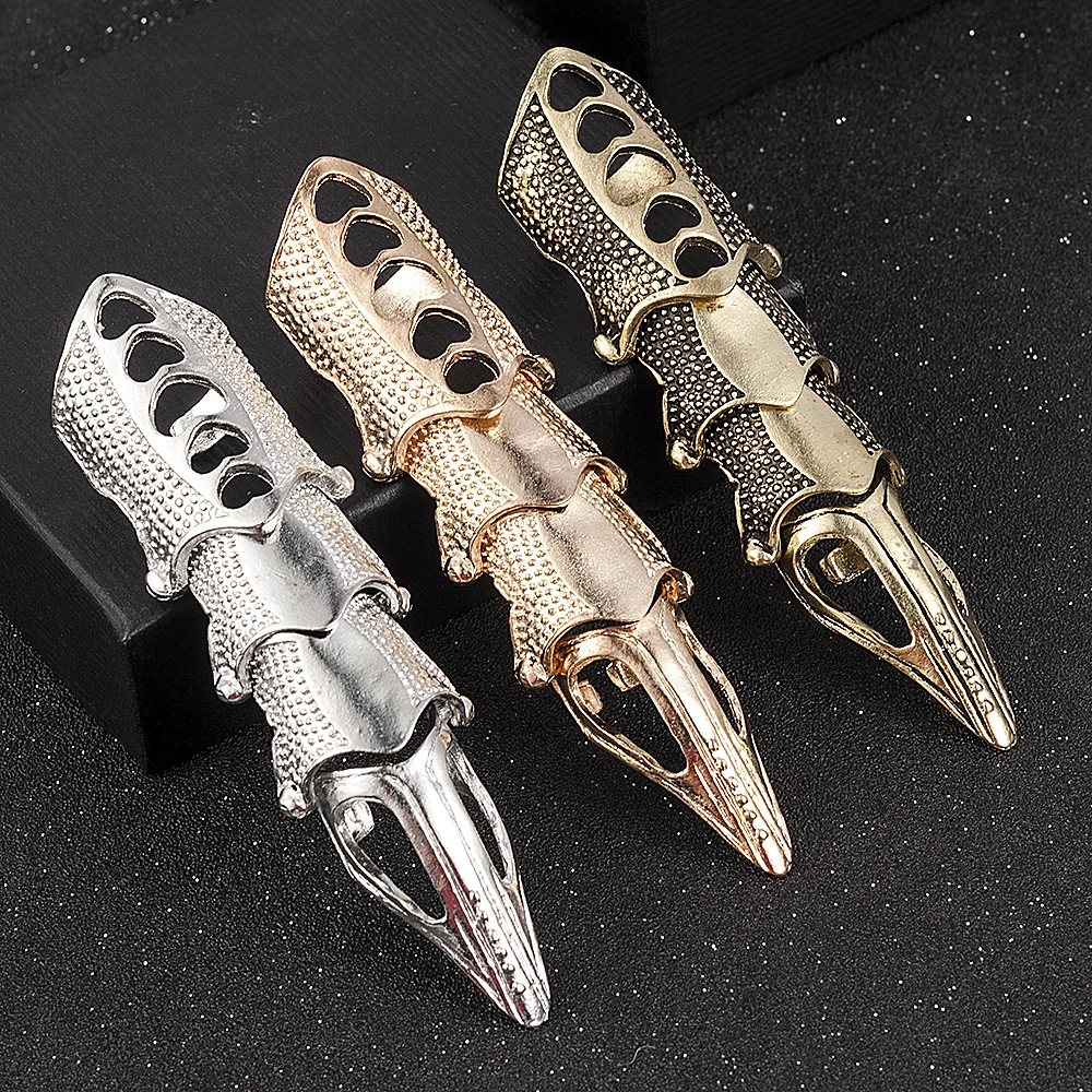 Cool Men Boys Punk Gothic Rock Scroll Joint Armor Knuckle Metal Full Finger Rings Gold Cospaly DIY Rings Rings for Men