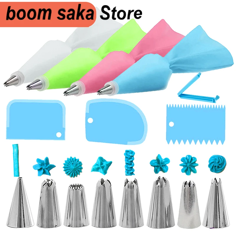 DIY Cake Decorating Tips Set 8/11Pcs/Set Silicone Kitchen Accessories Icing Piping Cream Pastry Bag 6 Stainless Steel Nozzle Set