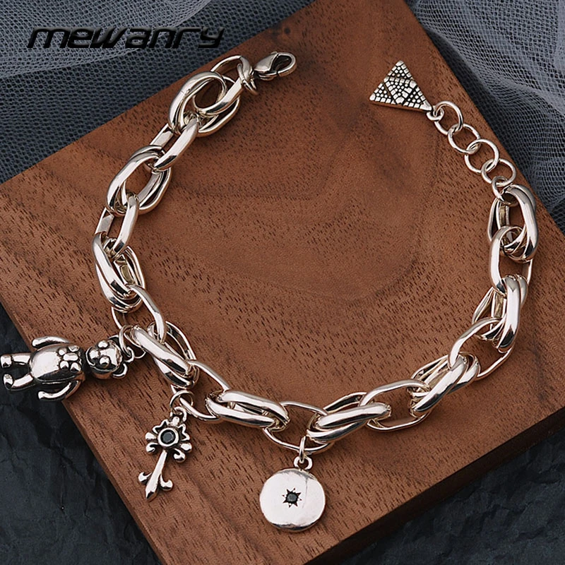 Mewanry 925 Sterling Silver Bear Key Pendant Cute Creative Bracelet New Fashion Party Jewelry Birthday Gifts for Women Wholesale