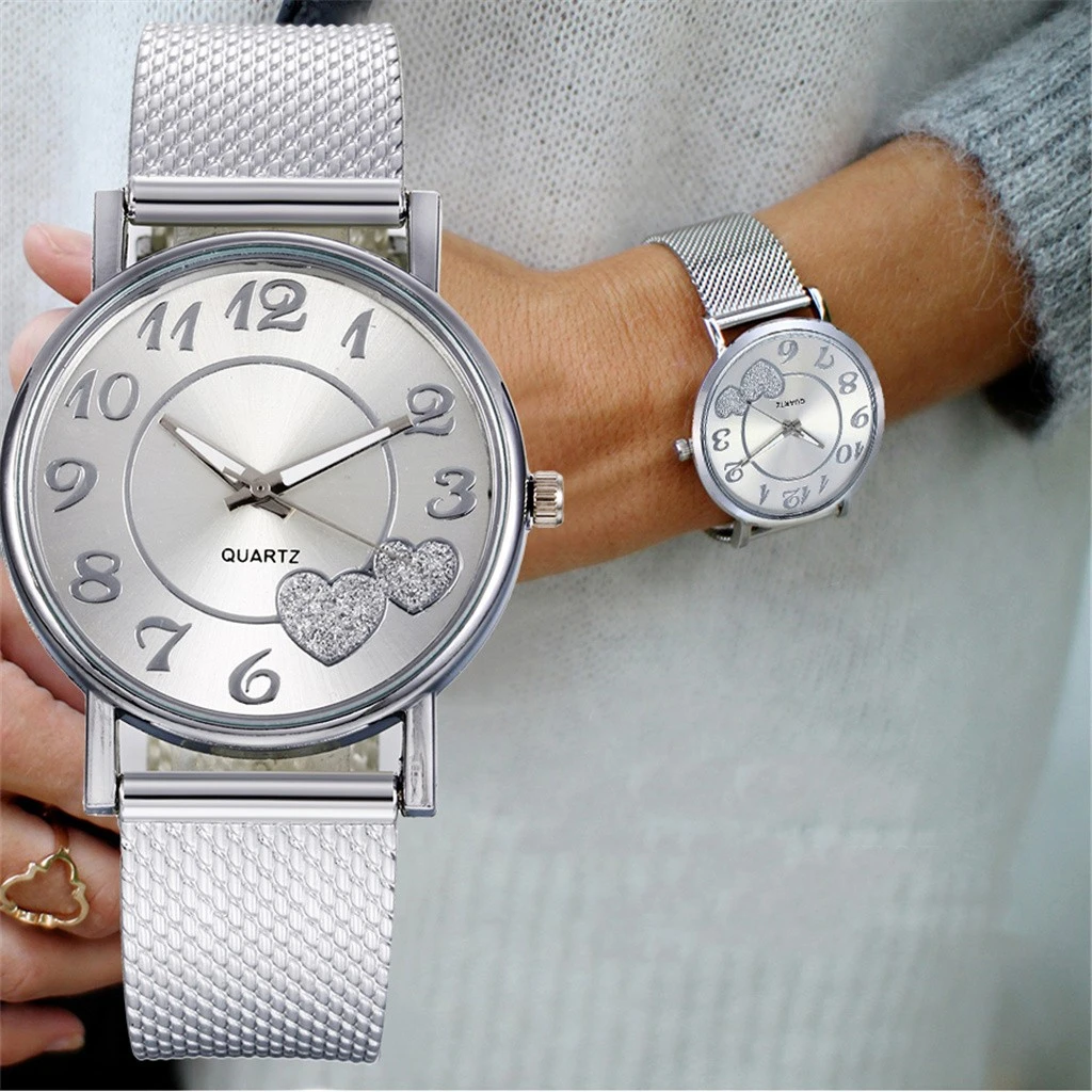 Fashion Women Watches Ladies Watch Silver Heart Dial Silicone Mesh Belt Wrist Watch Reloj Mujer Montre Femme Women's Watch 2021