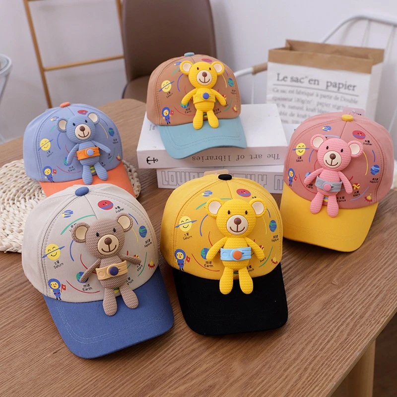 Cartoon Baby Cap for Boys Girl 1-6 Years Cute Bear Adjustable Baseball Hat for Children Outdoor Infant Sunshade Casual Hats