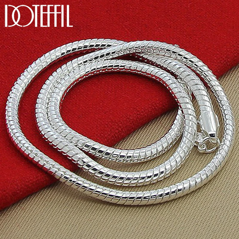 DOTEFFIL 925 Sterling Solid Silver 4mm 18/20/24 Inch Snake Chain Necklace For Woman Man Fashion Wedding Engagement Party Jewelry
