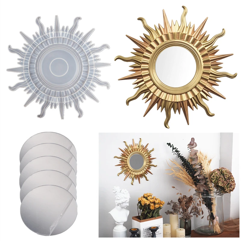 DIY Crystal Resin Mold Sun Mirror Wall Hanging Accessaries Mold Home Decoration Mirror Silicone Mold For Resiin