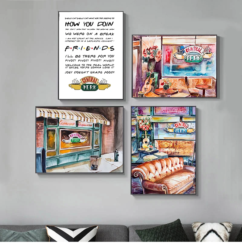 Central Perk Watercolor Canvas Picture Friends TV Show Wall Art Poster Couch Restaurant Print Painting Living Room Home Decor