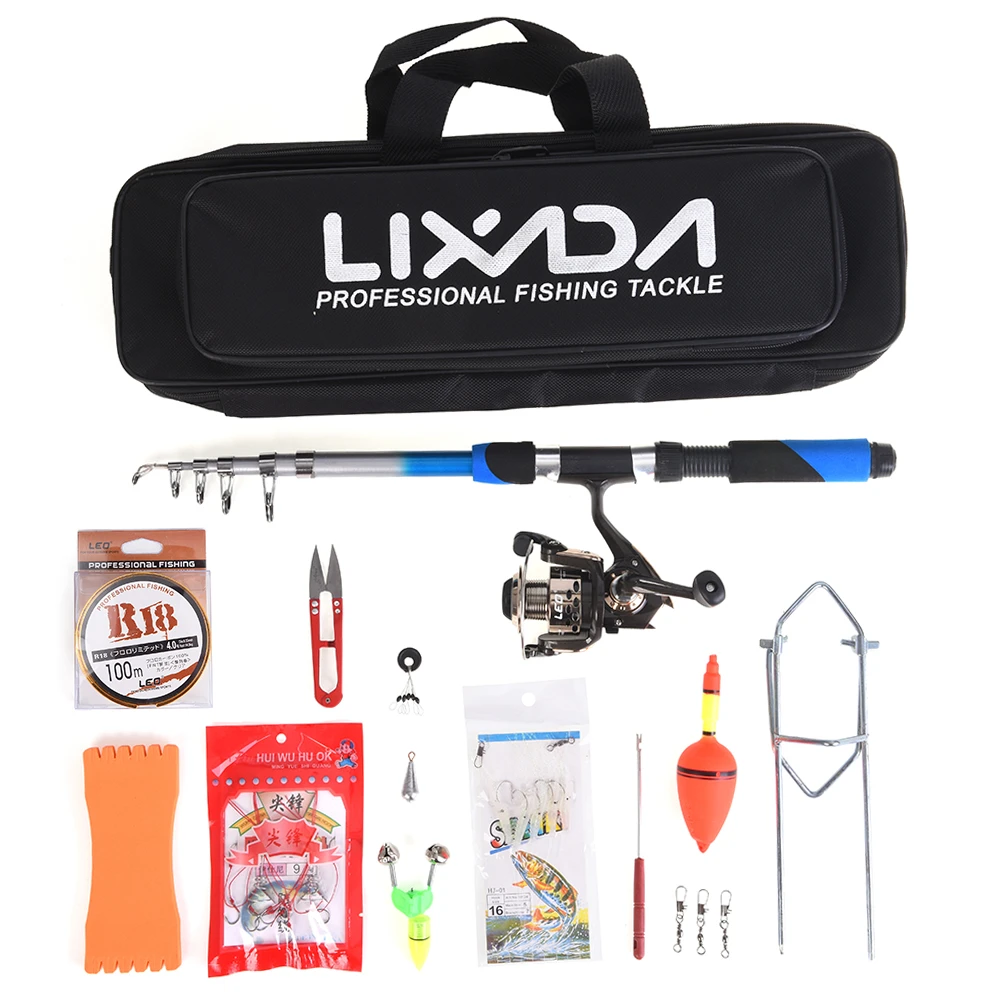 Lixada Fishing Tackle Set with 2.1m Telescopic Fiberglass Fishing Sea Rod Spinning Fishing Reel Baits Hooks Fishing Pole Rod Set