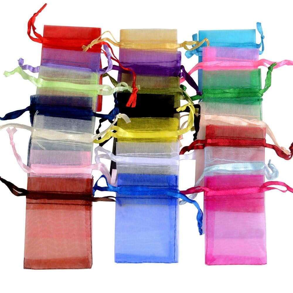 50pcs/lot Organza Gift Bag For Jewelry Multicolor Drawstring Pouches For Wedding Christmas Party Candy Jewelry Packing