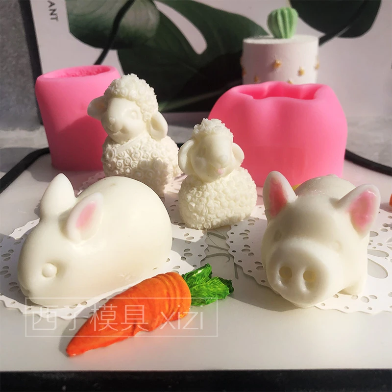 Pig Little Bunny Rabbit Mousse Silicone Mold Lamb Chocolate Cake Baking Pudding Jelly Bowl Cake Mold