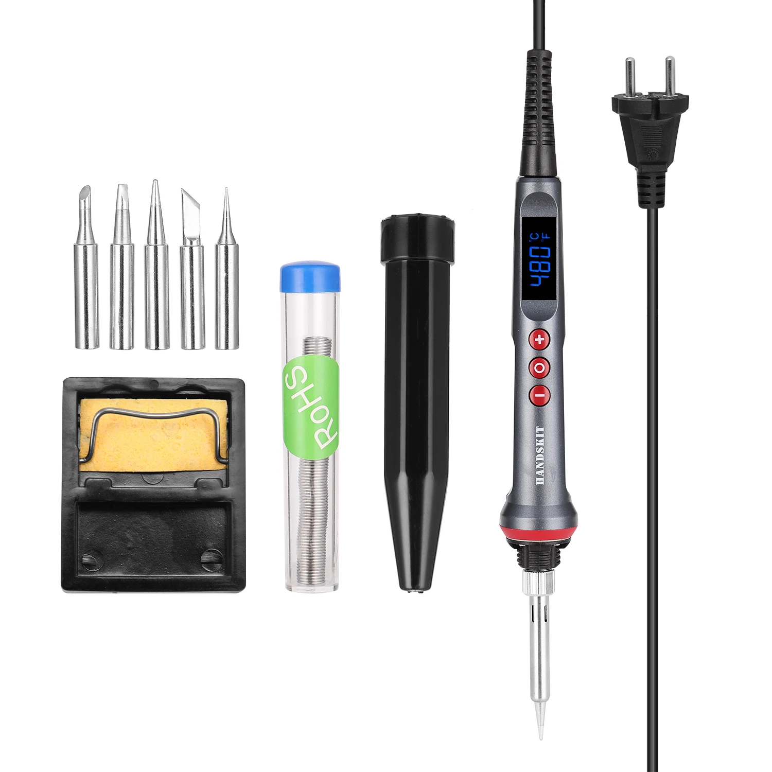 HANDSKIT 90W LED Soldering Iron Set Adjustable Temperature Soldering Iron 4 Wire Core Welding Tools with Automatic Sleep
