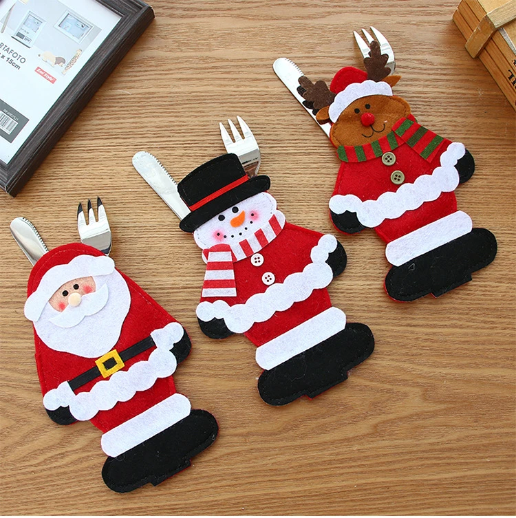 Christmas Cutlery Cover Bag Cloth Santa Claus Snowman Elk Shaped Cute For Kitchen Tableware Knife Fork Xams Party Decor
