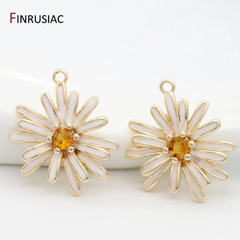 2021 NEW 14k gold inlaid zircon enamel daisy pendants connectors accessories for diy making bracelet necklace earrings