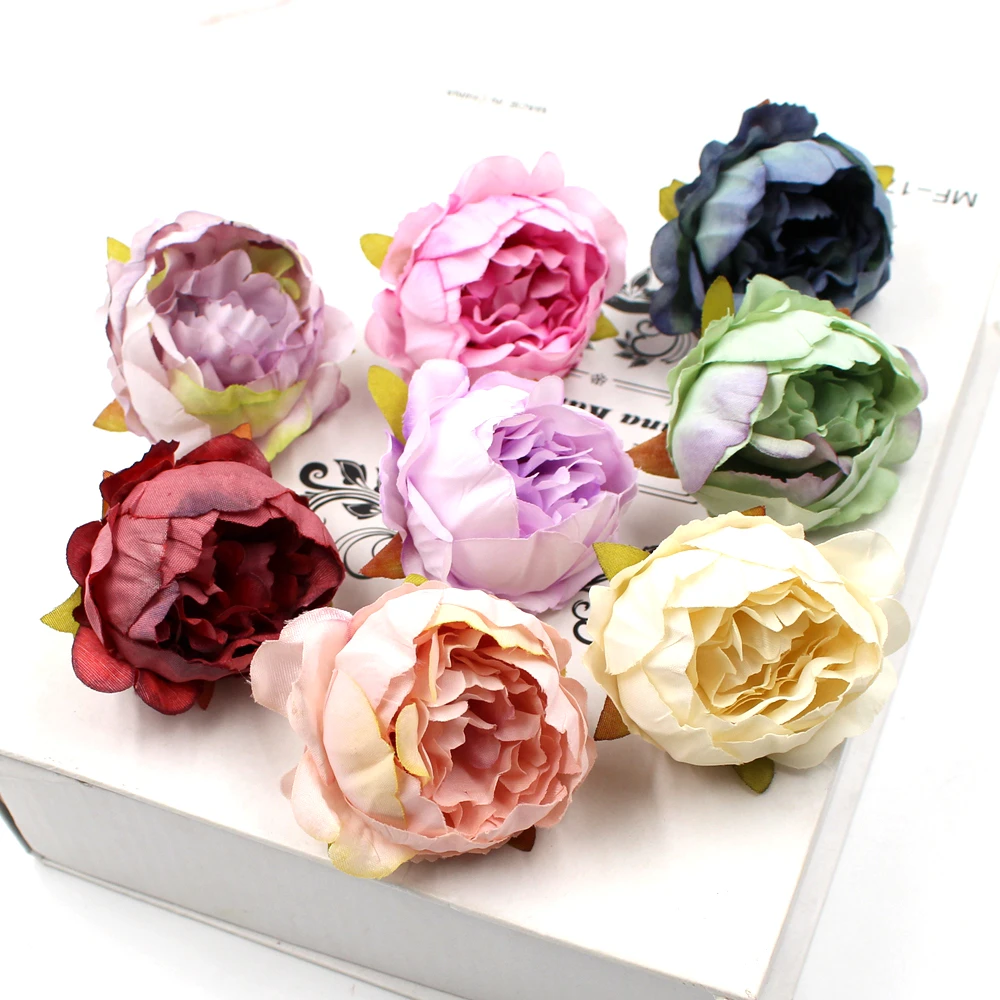 5pcs/lot 5cm High Quality Peony Flower Head Silk Artificial Flowers Decor For Home  DIY Garland Christmas Decorations New Year