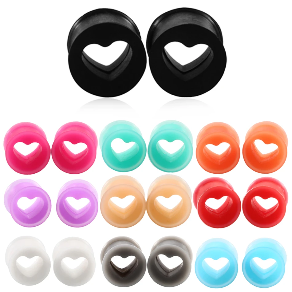 2Pcs Silicone Ear Plugs And Tunnels 4-25mm Hollow Heart Ear Gauges Expander Stretcher for Earrings Piercing Body Jewelry