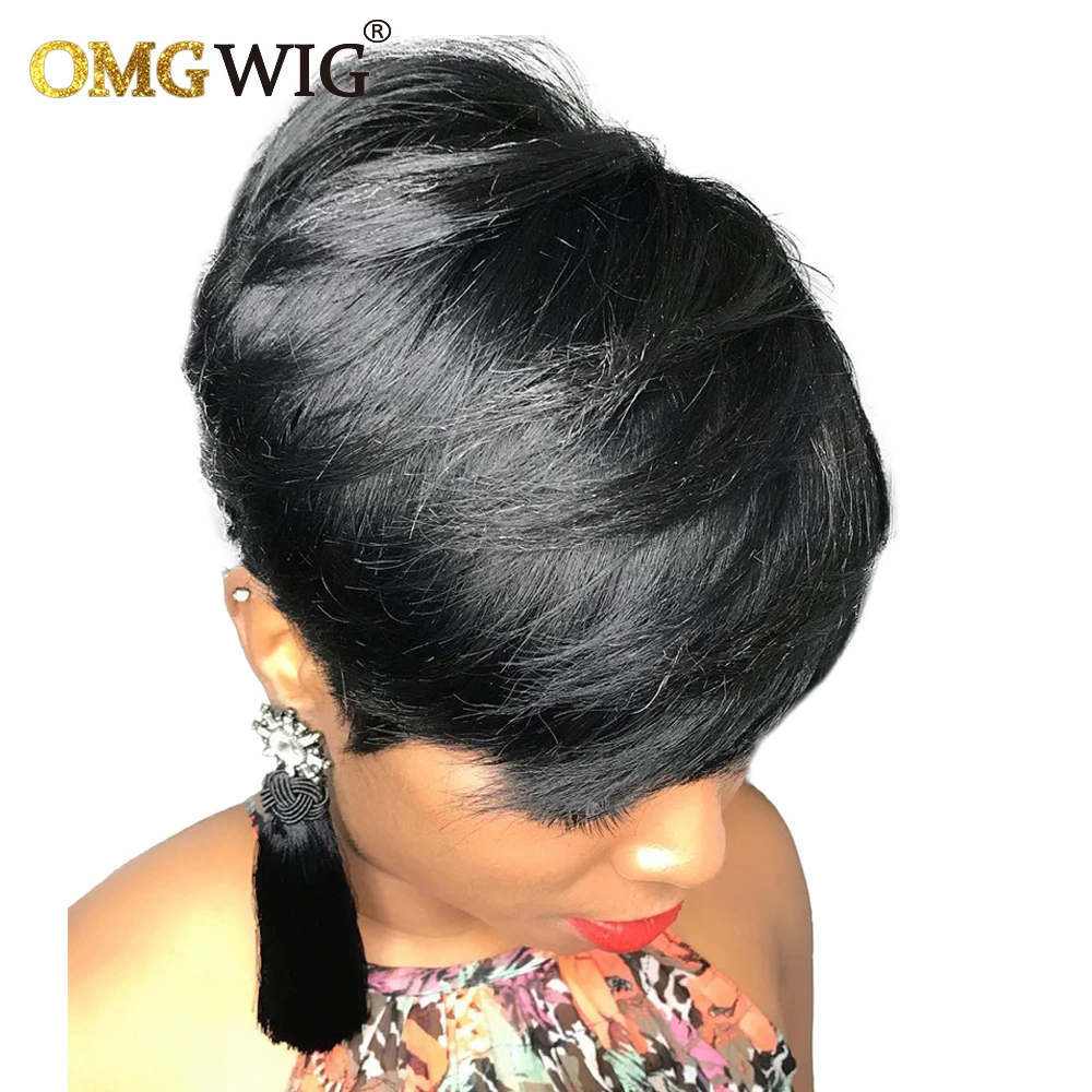 Short Cut Human Hair Wigs Full Machine Made Piexie Cut Wigs For Black Women Brazilain Hair Non Lace Wig