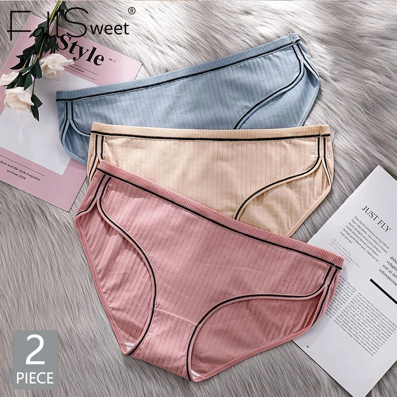 3Pcs/Pack! Cotton Women Briefs Underwear Solid Color Soft Mid-rise Panties Plus Size