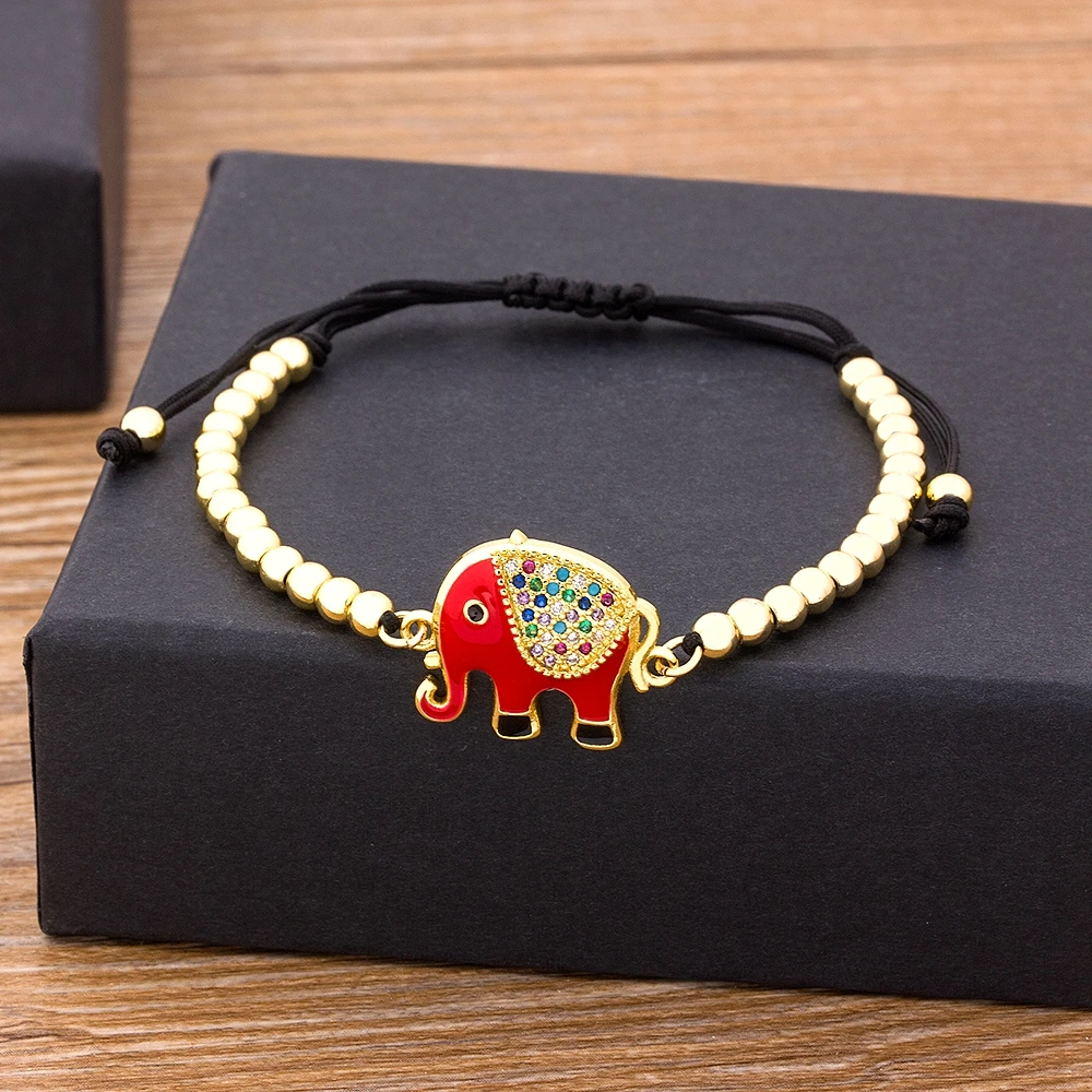 Handmade Elephant Bracelet Adjustable High Quality Copper Cubic Zirconia Bead Jewelry Gift For Women Wedding Christmas Gift