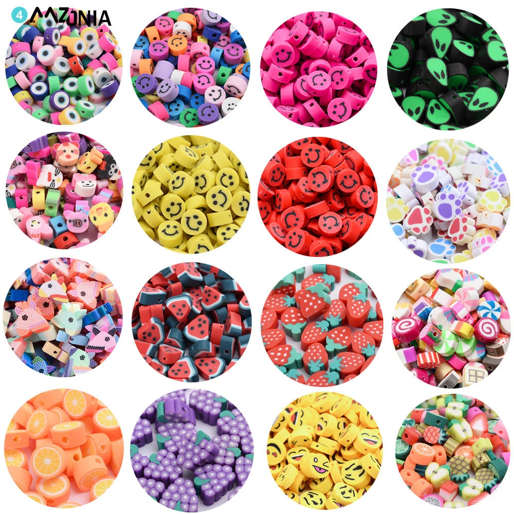 30/50/100pcs 10mm Yellow Smiley Face Beads Polymer Clay Beads Loose Spacer Beads For Jewelry Making DIY Bracelet Accessories