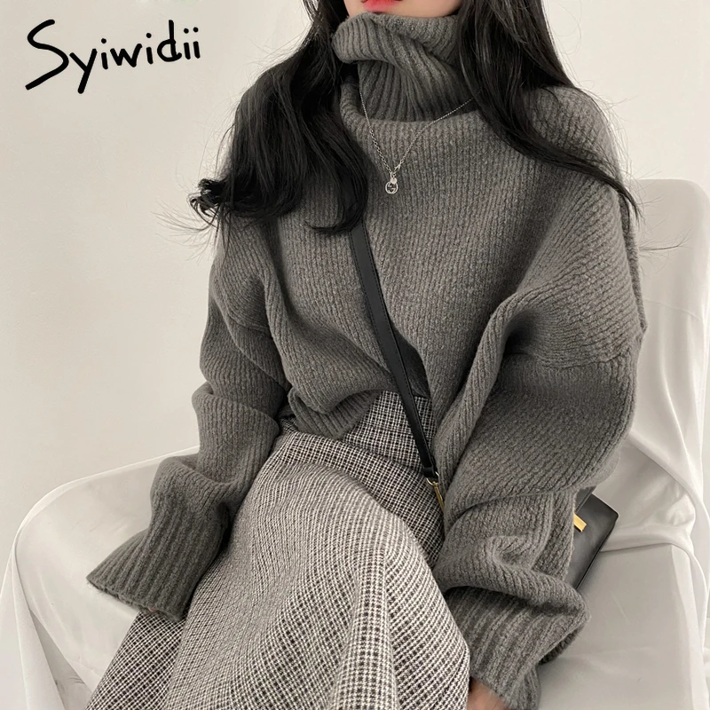 Syiwidii Blue Turtleneck Sweaters for Women Fall Winter 2021 New Pullovers Short Knitted Loose Korean Top Fashion Casual Jumpers
