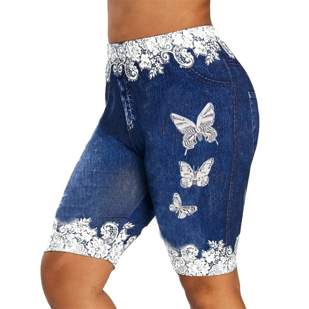 women's shorts vintage femme loose Shorts  Women Fashion Lace Patchwork Butterfly Print Shorts Sports Minipants шорты женский