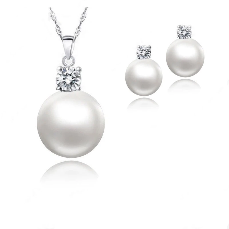 Wholesale Price Top Quality Wedding Jewelry Set Water Pearl Earrings Necklace 925 Sterling Silver Pendant Necklace