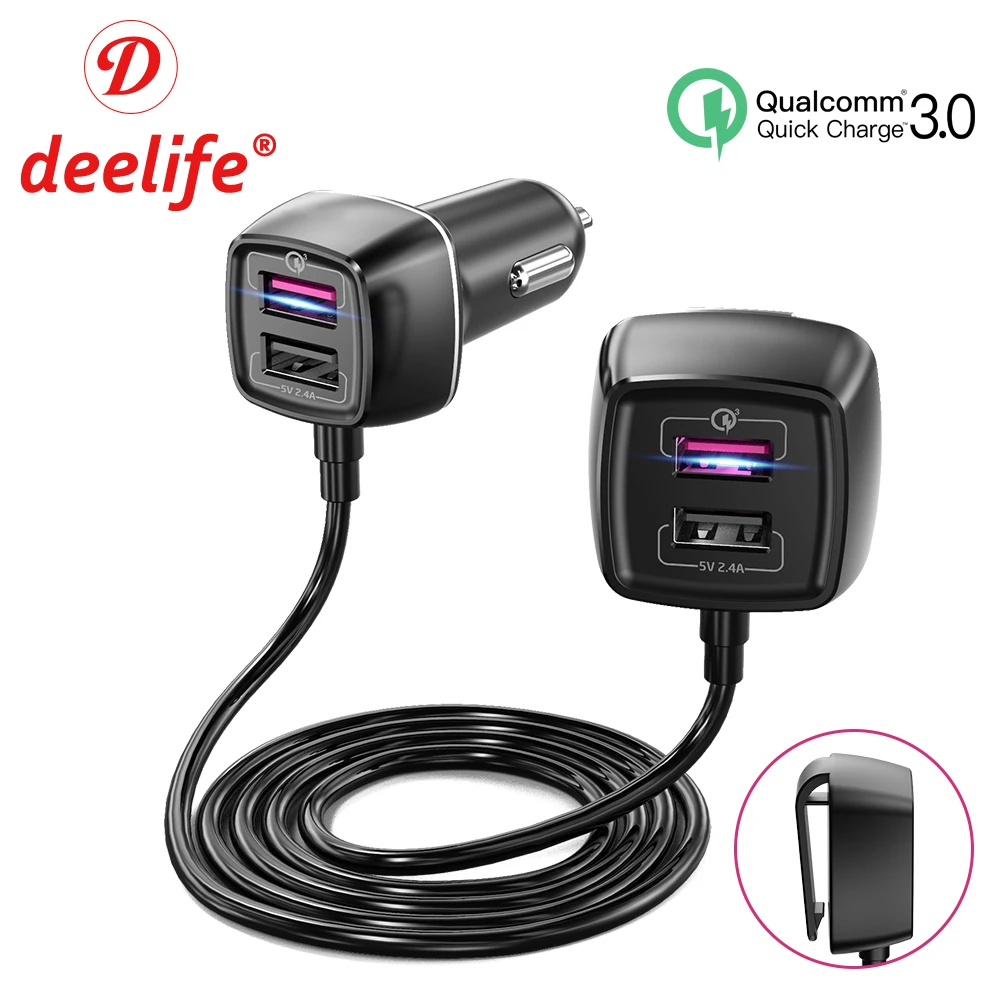 Deelife Car Charger Rear Seat with 4 USB Ports Mobile Phone Adapter QC 3.0 Socket Auto Splitter for Front Back Passenger